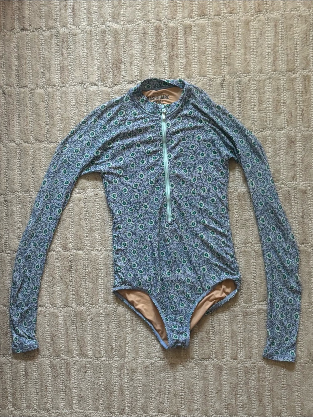 Crewcuts Long-Sleeve One-Piece Rash Guard Swimsuit - Blue/Green Print